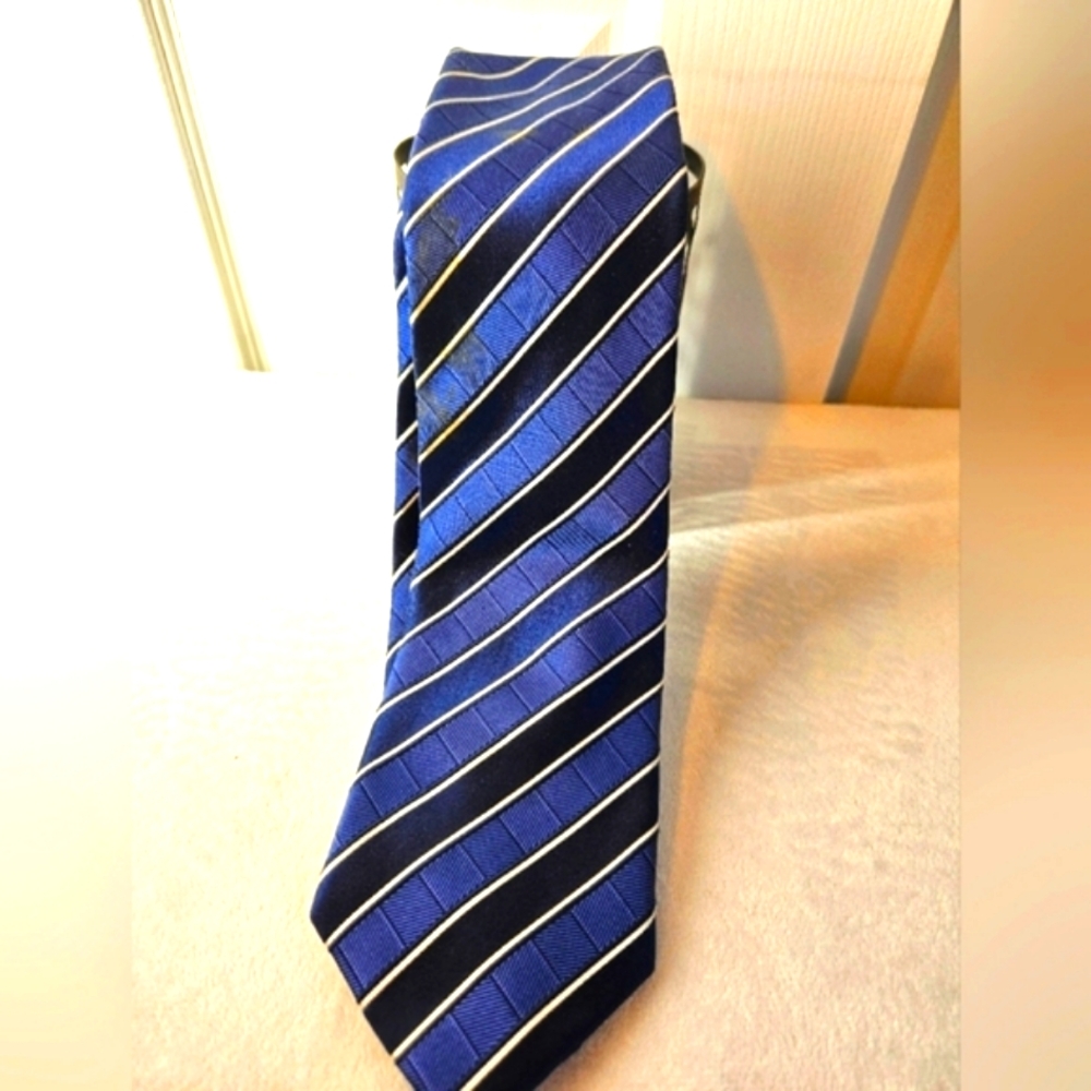 Donald J. Trump shades of blue tie with diagonal stripes